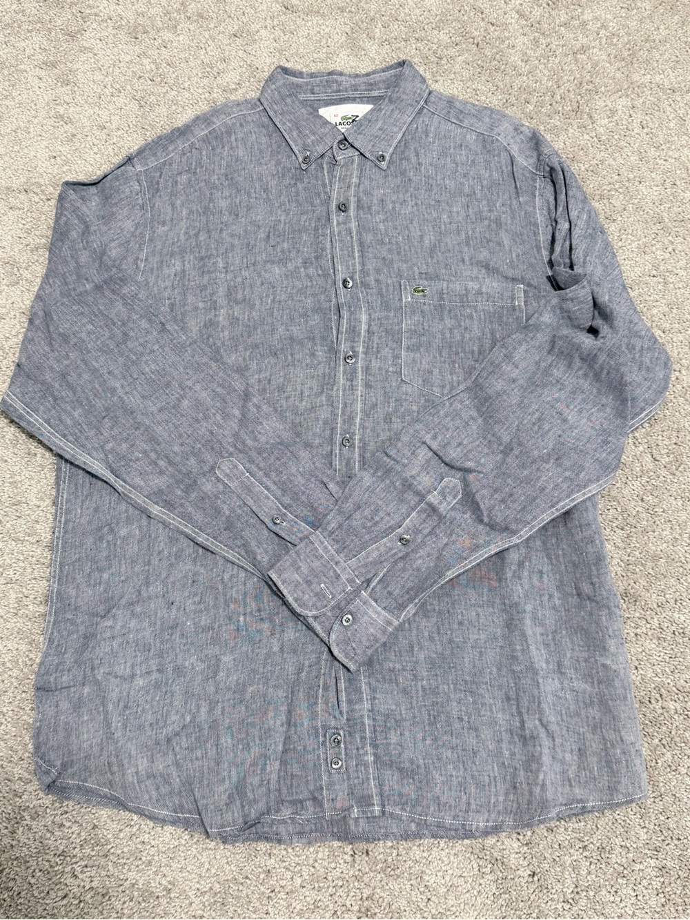 Lacoste Men's Light Blue Button-Down Linen Shirt Size 42